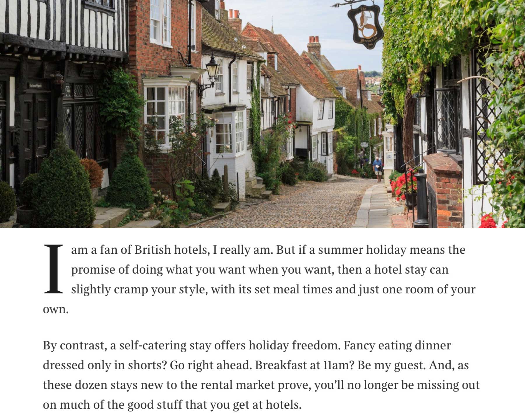Looking down the cobblestone Mermaid Street in Rye