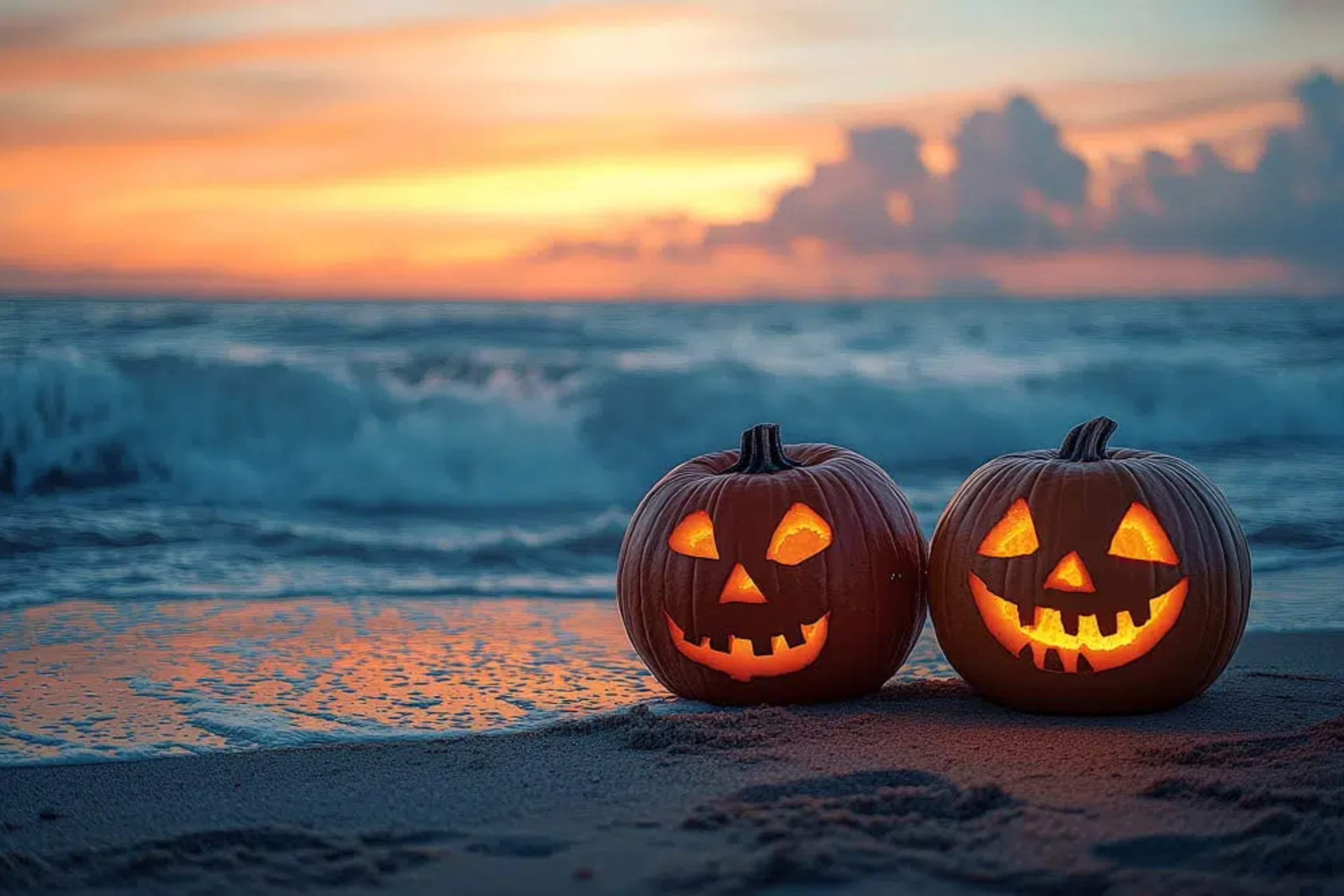 Camber Sands october halloween-pumpkins on beach